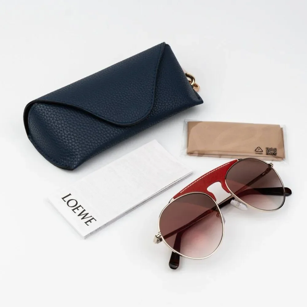 Loewe Women Sunglasses LW40005U 33G Red Leather Brown Gradient Pilot BRAND NEW
